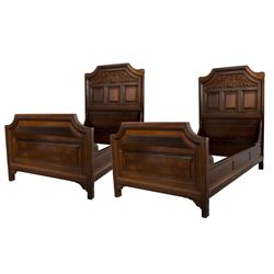 Pr. Rosewood Carved & Paneled Twin Beds