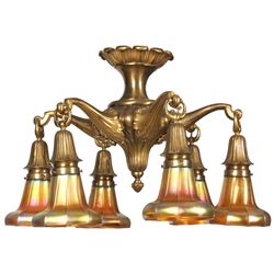 Chandelier with 6 Steuben Shades