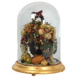 Large Victorian Wax Fruit Dome Display