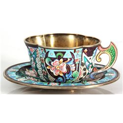 Russian Silver & Enamel Cup & Saucer