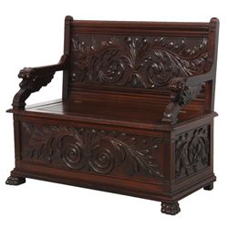 Winged Griffin Carved Walnut Bench