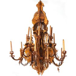 Lg. Pierced Carved Tramp Art Chandelier