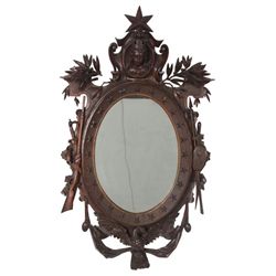 Carved Walnut Oval Wall Mirror