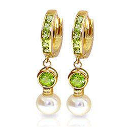 14K YG 2.00ct PEARL & PERIDOTS HUGGIE EARRING