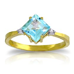 14K YG .02ct DIAMOND & 1.75ct SQUARE BLUE TOPAZ RING