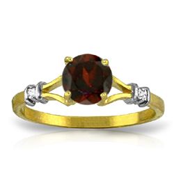 14K YG 0.02ct  DIAMOND & 1.05ct ROUND GARNET RING