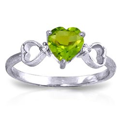 14K White Gold .95ct Heart Peridot & Diamond Ring