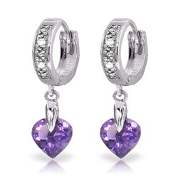 14k WG 1.75ct Heart Amethyst & Diamond Earrings