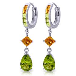 14K White Gold 3.0ct Peridot & 1.3ct Citrine Huggie Earring
