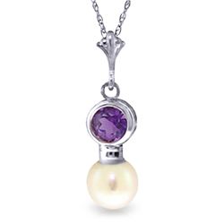 14K WG 0.48ct AMETHYST & 2.00ct PEARL NECKLACE