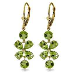 3.25ct & 2.07ct Peridot Flower Dangle Earrings in 14k YG