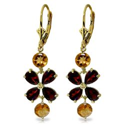 2.07ct Citrine & 3.25ct  Garnet Flower Earrings in 14k YG