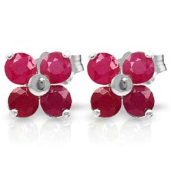 14k WG 1.15ct ROUNDS Ruby Flower Stud Earrings
