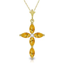 14k YG Diamond & 1.08ct Citrine Cross Necklace