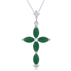 14K White Gold 1.50ct Emerald & Diamond Necklace