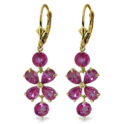 3.25ct PEAR Pink Topaz Flower Dangle Earrings in 14k YG