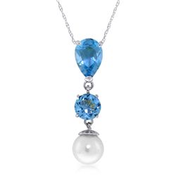 14k WG 1.75ct & 1.0ct Blue Topaz & 2.50ct Pearl Necklace