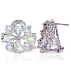 14k WG Aquamarine Flower French Clip Earrings