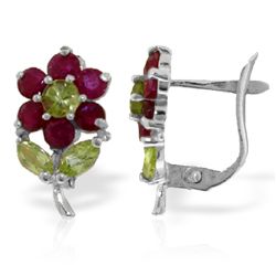 14k WG 1.50ct Ruby & .32ct Peridot Spring Flower Earring