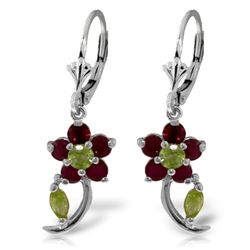 14k WG 1.50ct Ruby & .32ct .15ct Peridot Flower Earrings