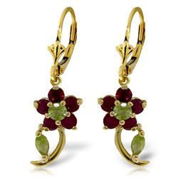 14k Solid Gold Peridot & Ruby Flower Earrings