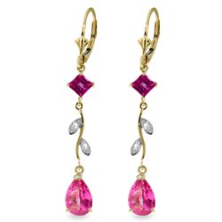 14k YG .95ct & 3.00ct Pink Topaz Earrings w/ Diamond