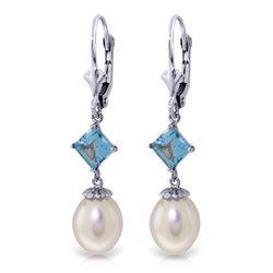 14K WG 8.0ct PEARL&BLUE TOPAZ LEVERBACK EARRING