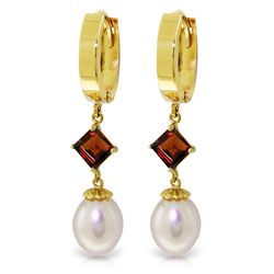 14k Solid Gold 1.50ct Garnet & Pearl Earrings