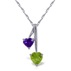 14k Solid Gold Amethyst & Peridot Hearts Necklace