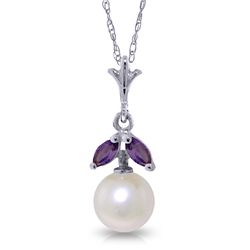14k Solid Gold 0.20ct Amethyst & Pearl Necklace