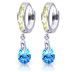 14K White Gold 3.0ct Blue Topaz & White Topaz Earring