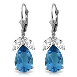 14k WG 12ct Blue Topaz Earrings with White Topaz