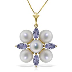 14k Solid Gold 1.30ct Tanzanite & Pearl Necklace