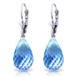 14k WHITE GOLD 28.0ct Briolette Blue Topaz Earrings
