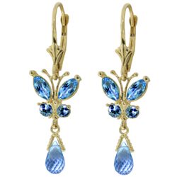 14k Solid Gold Blue Topaz Butterfly Earrings