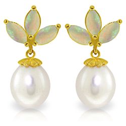 14k Yellow Gold Pearl & 1.50ct Opal Earrings