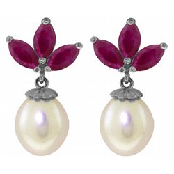 14k White Gold Pearl & 1.50ct Ruby Earrings