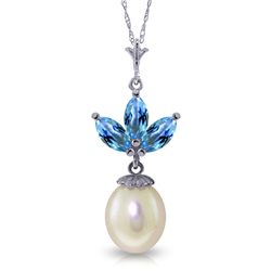 14k WG Pearl & 0.75ct Blue Topaz Necklace