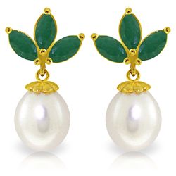 14k Solid Gold 1.50ct Emerald & Pearl Earrings