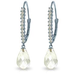 14k Solid Gold White Topaz & Diamond Earrings