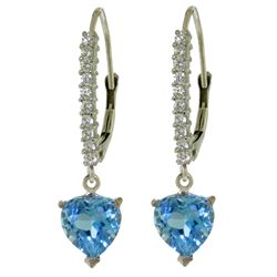 14k WG 3.25ct HEART Blue Topaz w/ Diamond Earring