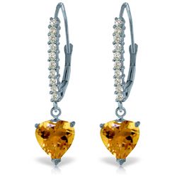 14k WG 3.25ct Citrine Heart & Diamond Earrings