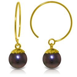14k Solid Gold Black Pearl Fish Hook Earrings