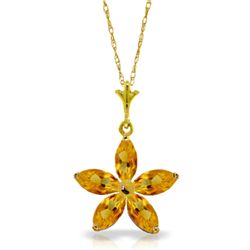 14k Solid Gold 1.40ct Citrine Flower Necklace