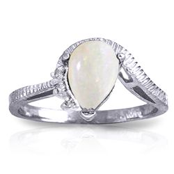 14K White Gold .77ct Pear Opal & Diamond Ring