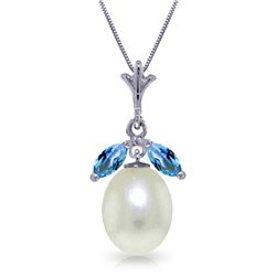 14k WG 4.00ct  Pearl Necklace with .50ct Blue Topaz