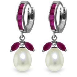 14K White Gold 8.0ct Pearl & 1.3ct 1.0ct Ruby Earring