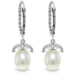 14K WHITE GOLD 1.00ct AQUAMARINE & PEARL EARRINGS