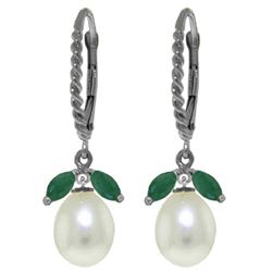 14K WG 1.00ct EMERALD & 8.00ct PEAR PEARL EARRING
