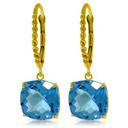 14k YG 7.20ct Cushion Shaped Blue Topaz Earrings